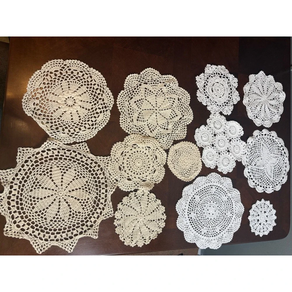 Vintage Hand Crochet Doily Lot  White Cream Lace Floral Cottagecore Boho